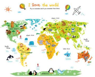 Samolepky na zeď pro děti - Mapa světa 110x85 cm